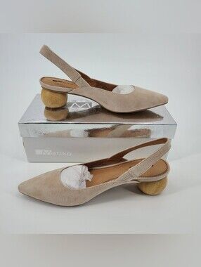 Matiko Beige Suede Slingback Mules with Wooden Ball Heel Size US 8